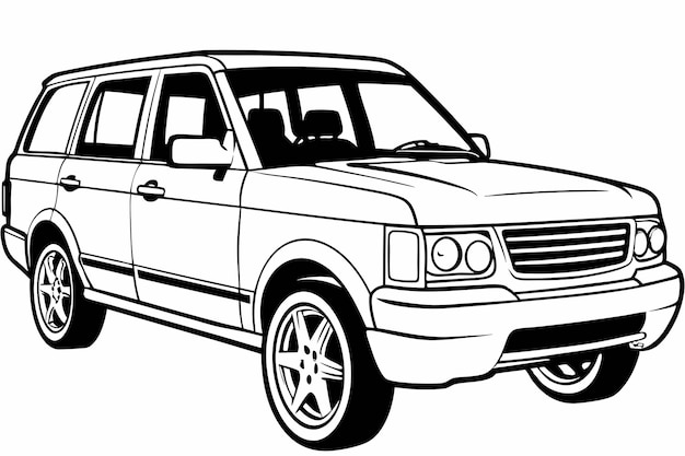 Range Rover Car Vector Illustration White Background Cartoon Clipart Line Art Design Range Rover