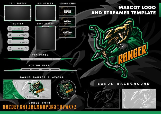 Ranger mascot logo and twitch overlay template