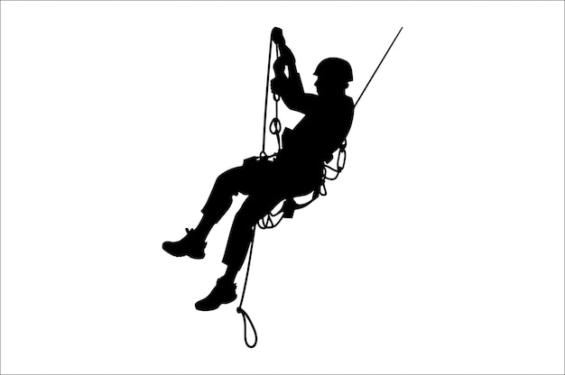 Vector rappelling climbing rope silhouette vector isolated on a white background