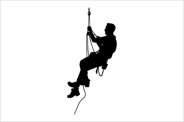 Rappelling climbing rope Silhouette vector isolated on a white background