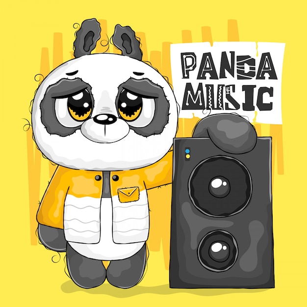 Rapper panda listening with music speaker