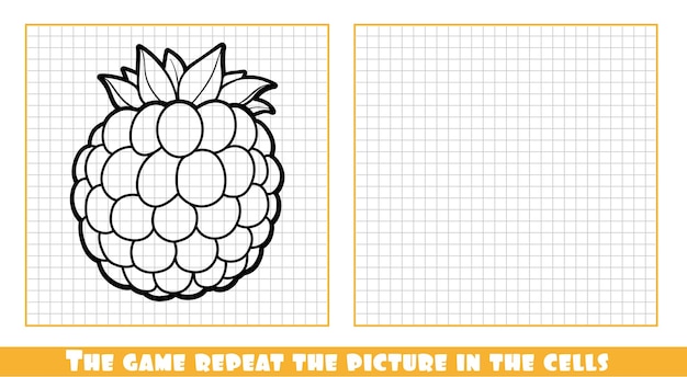 Raspberries linear drawing the game repeat the picture in the cells