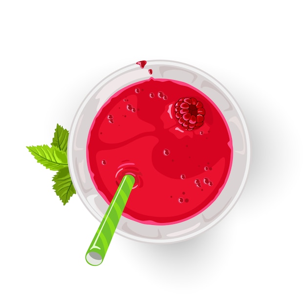 Raspberry cocktail or mocktail in glass with straw.