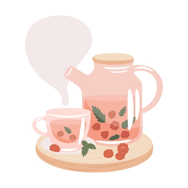 Raspberry and mint tea Vector illustration