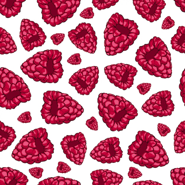 Raspberry seamless pattern on white