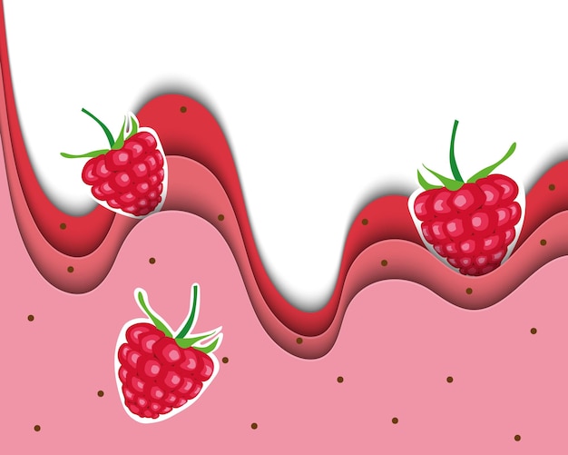 Raspberry sticker Origami berry juice background Paper banner design Vector illustration Eps10