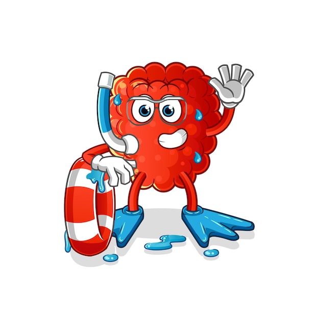 Raspberry swimmer with buoy mascot. cartoon vector