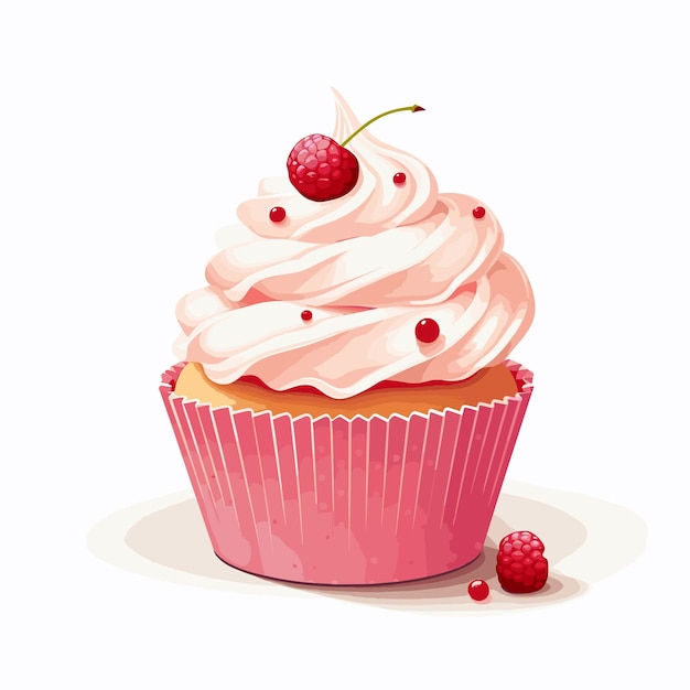 Raspberry Topped Cupcake Vector Illustration