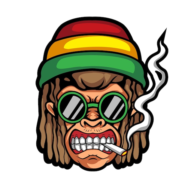 Vector rassta monkey mascot smoking sunglasses logo illustration premium vector