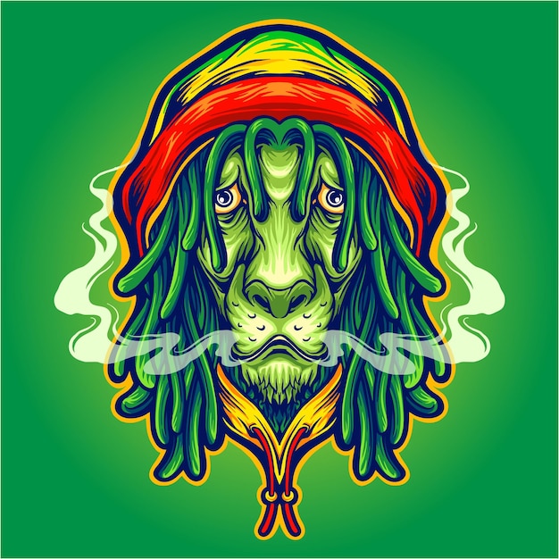 Vector rasta lion with weed smoke