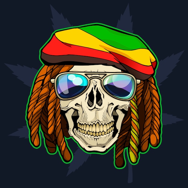 Vector rasta skull with dreadloks and sunglass