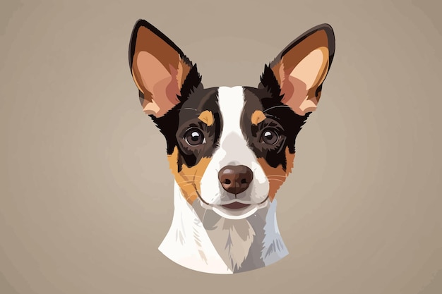 Vector rat terrier dog head portrait looking happy frontal view