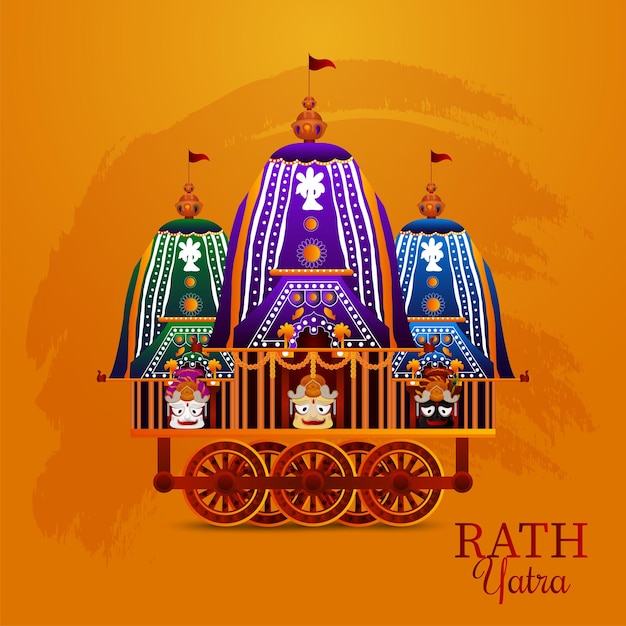 Rath yatra celebration design with vector illustration of lord jagannath balabhadra and subhadra