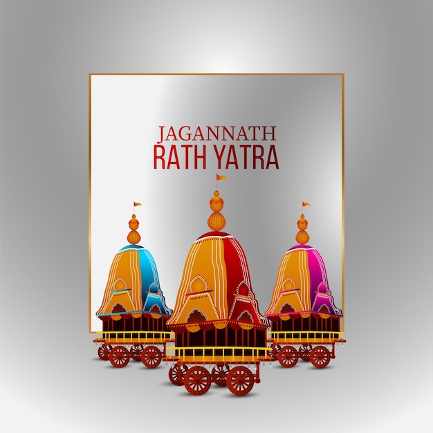 Rath yatra celebration design with vector illustration of lord jagannath balabhadra and subhadra