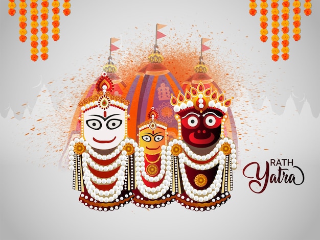 Rath yatra festival design concept with lord jagannath balabhadra and subhadra