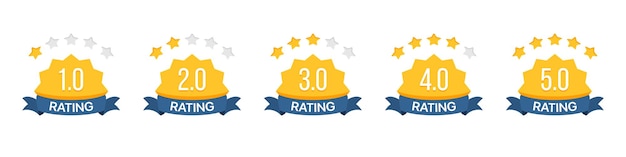 Vector rating badges with ribbon set of rating stars badges with ribbon in a flat design