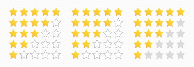 Rating stars Five star rate Ranking icons Five stars rating Five stars ranking Vector graphic