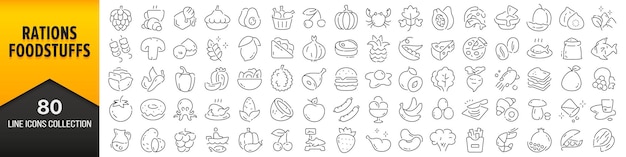 Rations and foodstuffs line icons collection Big UI icon set in a flat design Thin outline icons pack Vector illustration EPS10