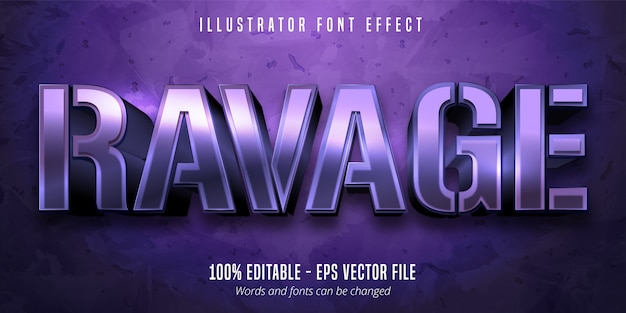 Ravage text,  purple metallic style editable font effect