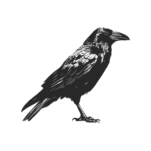 Vector raven black silhouette vector illustration isolated on white background crow flat logo icon clipart