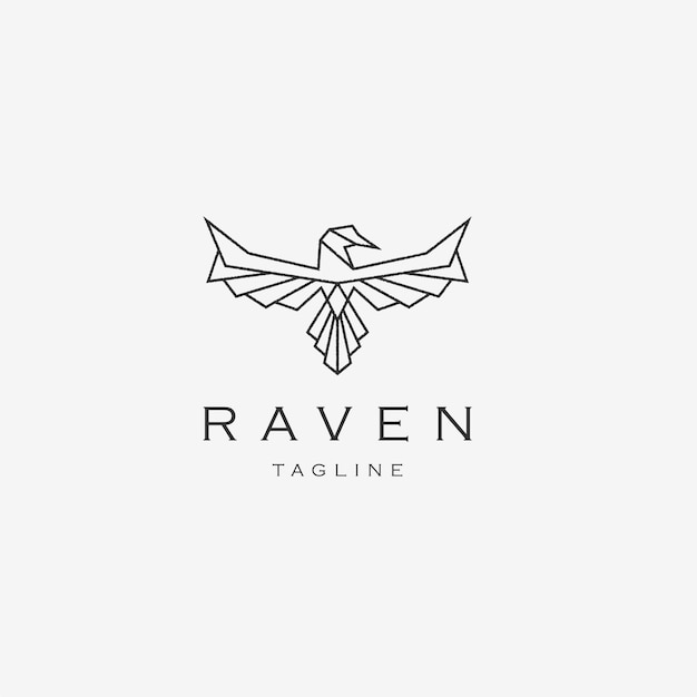 Raven crow bird flying polygonal geometric logo design template 