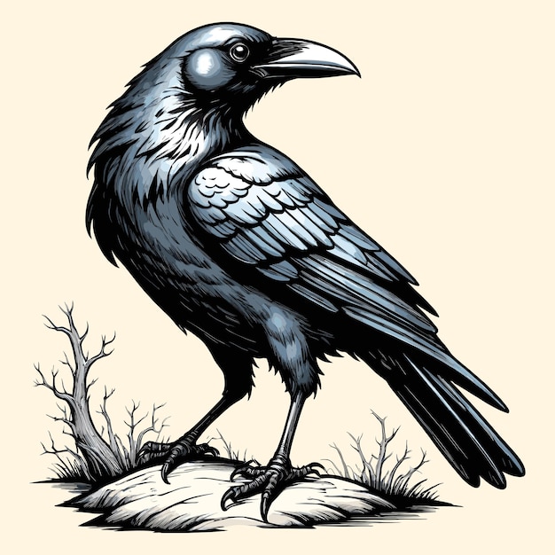 Raven Crow Illustration Halloween Raven Illustration