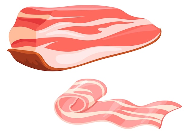 Raw bacon cutted meat piece cartoon icon