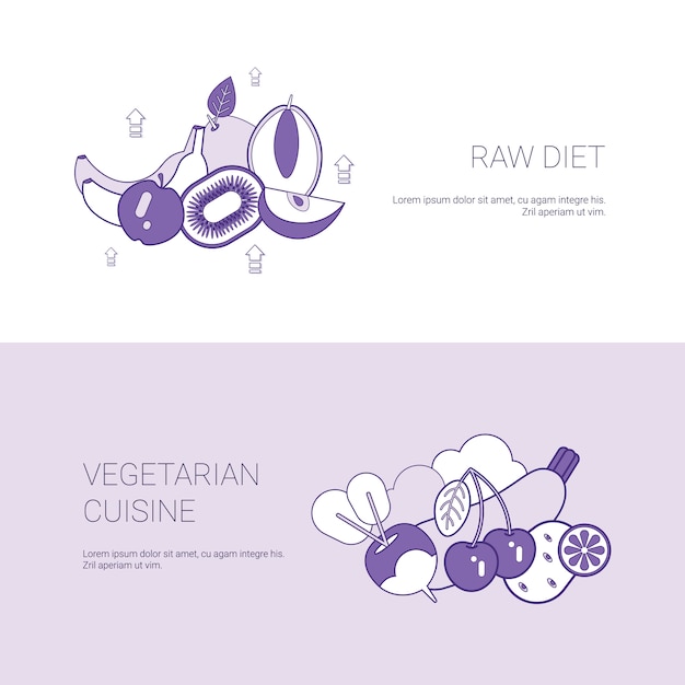 Raw Diet And Vegetarian Cuisine Concept Template Web Banner With Copy Space