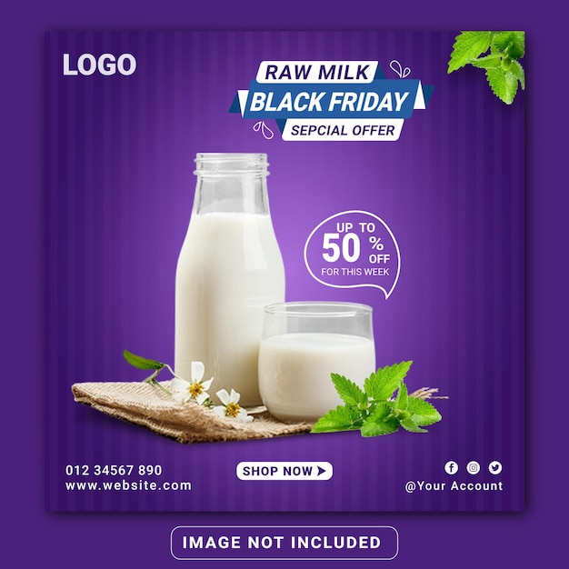 Raw Milk product Black Friday sale square flyer social media instagram post template