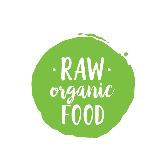 Raw organic food lettering in green circle