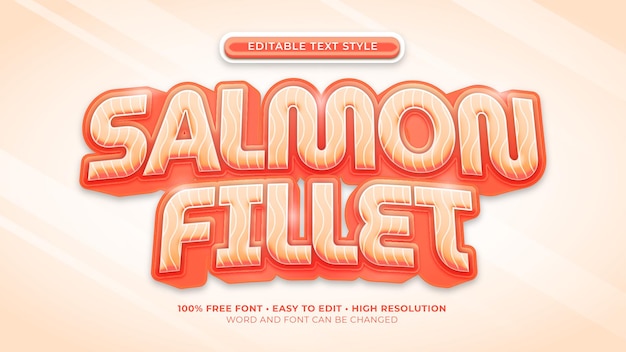 Raw salmon fillet text style realistic font effect