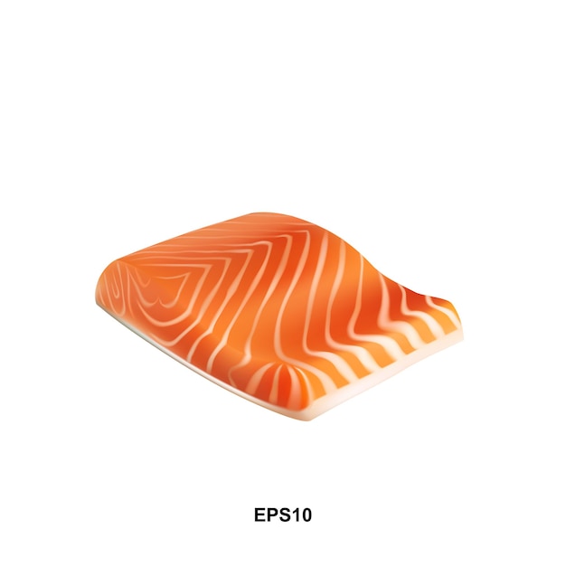 Raw Salmon Steak Vector Illustration. Thick Piece of Fresh Red Fish, Trout Slice Isolated on White Background