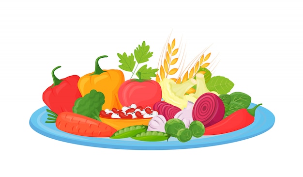 Raw vegetables, beans and cereals cartoon illustration