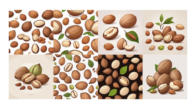 Raw walnut in shell Vector illustration of food Cartoon almond hazelnut pistachio macadamia pecan peanut isolated on white