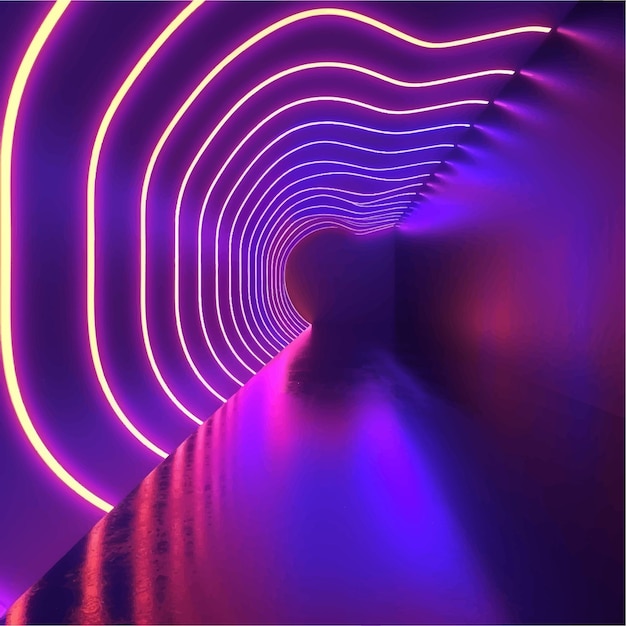 Vector ray spectrum disco illumination cyber movement violet lines neon glowing curve futuristic vib