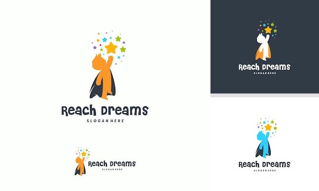 Reaching Star logo, Online Learning logo designs, Super Kids Reach Dreams logo, Kids Hero logo