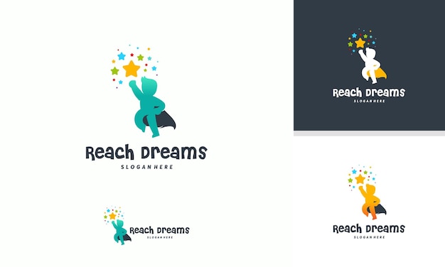 Reaching Star logo, Online Learning logo designs, Super Kids Reach Dreams logo, Kids Hero logo