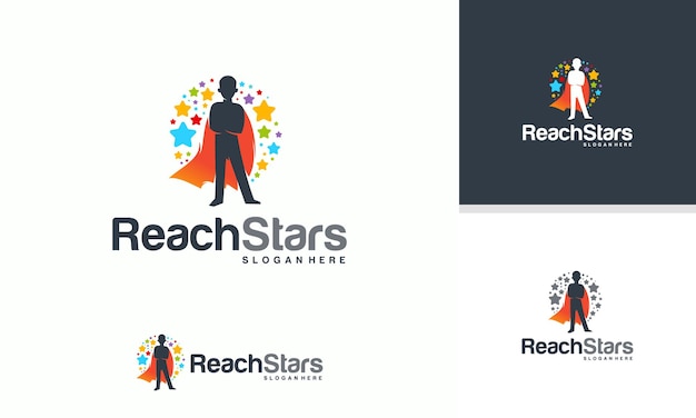 Reaching Star logo, Online Learning logo designs, Super Kids Reach Dreams logo, Kids Hero logo