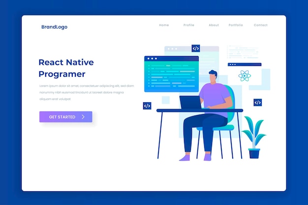 React native programmer illustration landing page concept. Illustration for websites, landing pages, mobile applications, posters and banners.