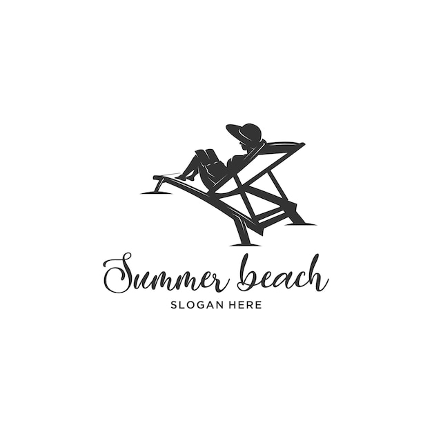 reading book summer beach silhouette logo