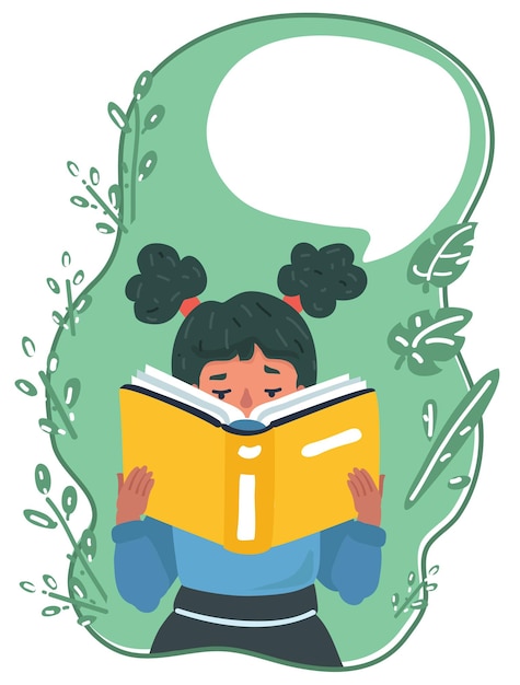 Reading girl with book and speech bubble