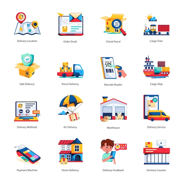 Ready to Use Flat Icons of Parcel Delivery