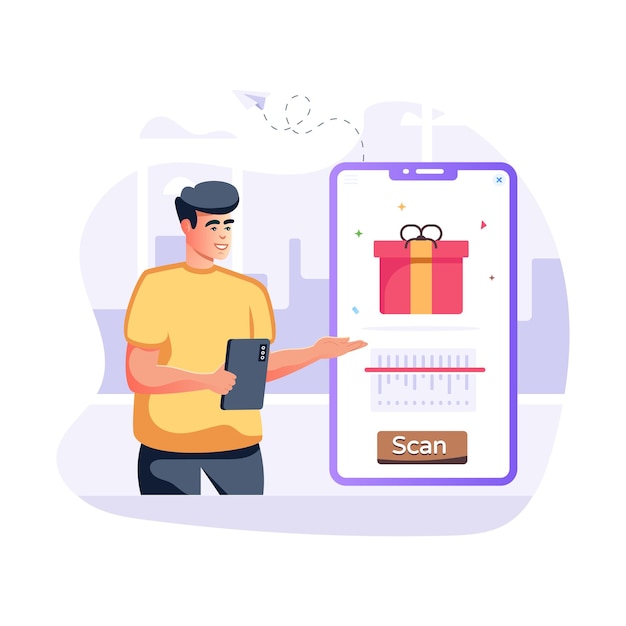 Ready to use flat illustration of scan gift