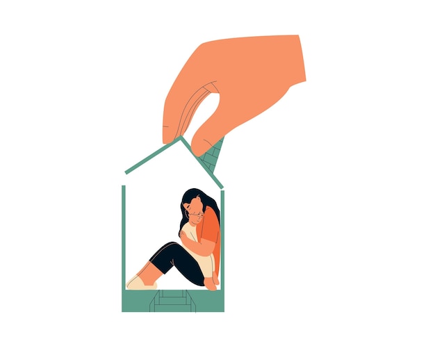 Real estate agent holding a house in her hand Vector illustration