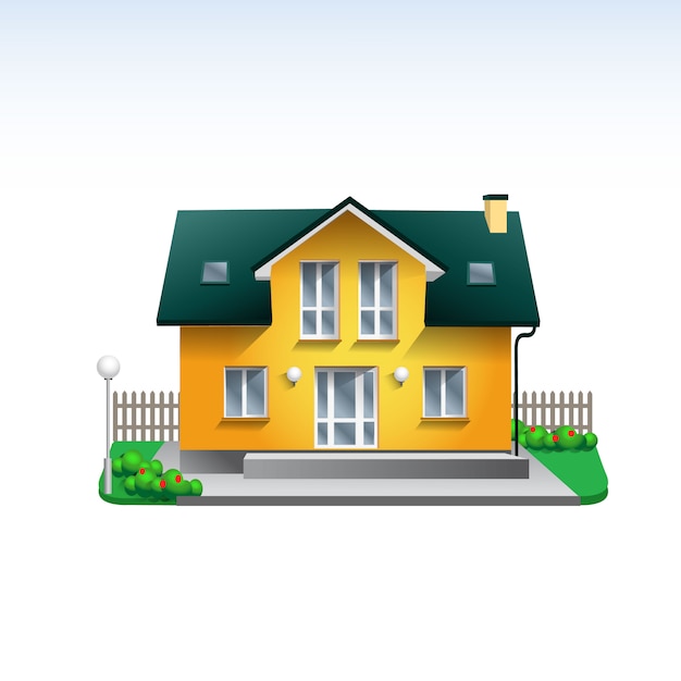 Real estate building Illustration of yellow house. flat style realistic home icon with garden