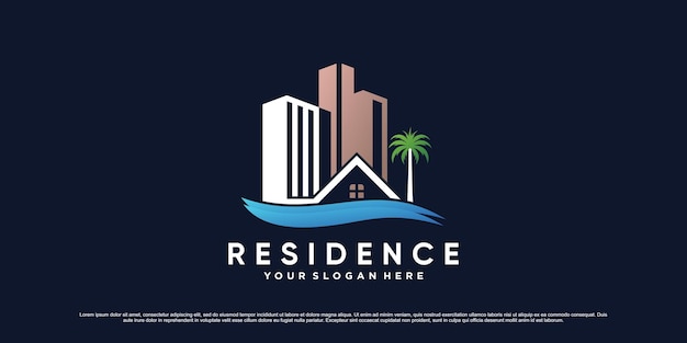 Real estate building logo design illustration with house icon and creative element concept