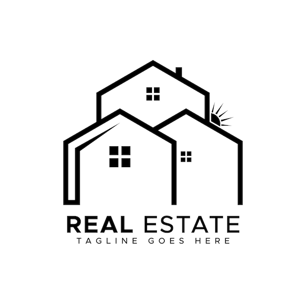 Real estate building with sun logo design template