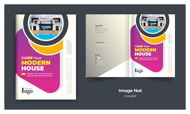 Real estate or construction business brochure cover design template colorful modern layout theme