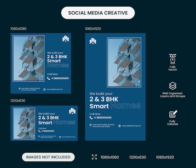 Real estate creatives design social media posts in multiple sizes