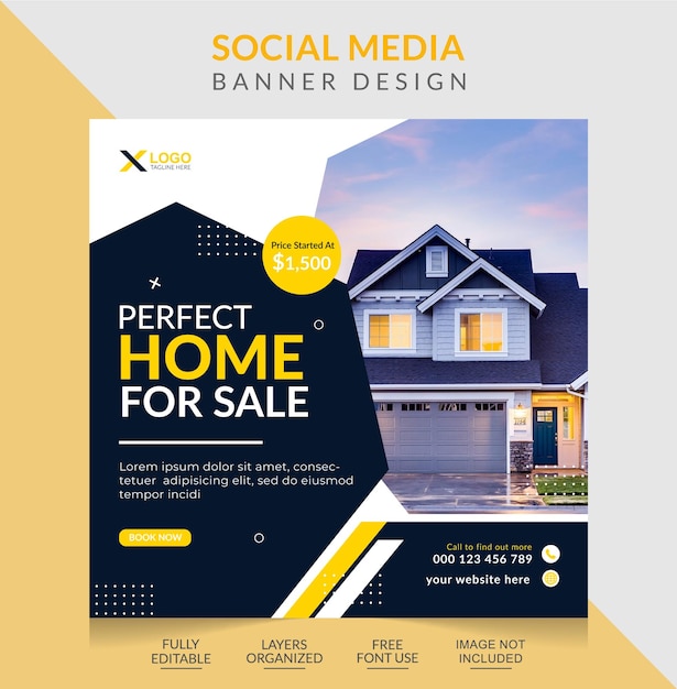 Real estate Editable house property social media post advertising template